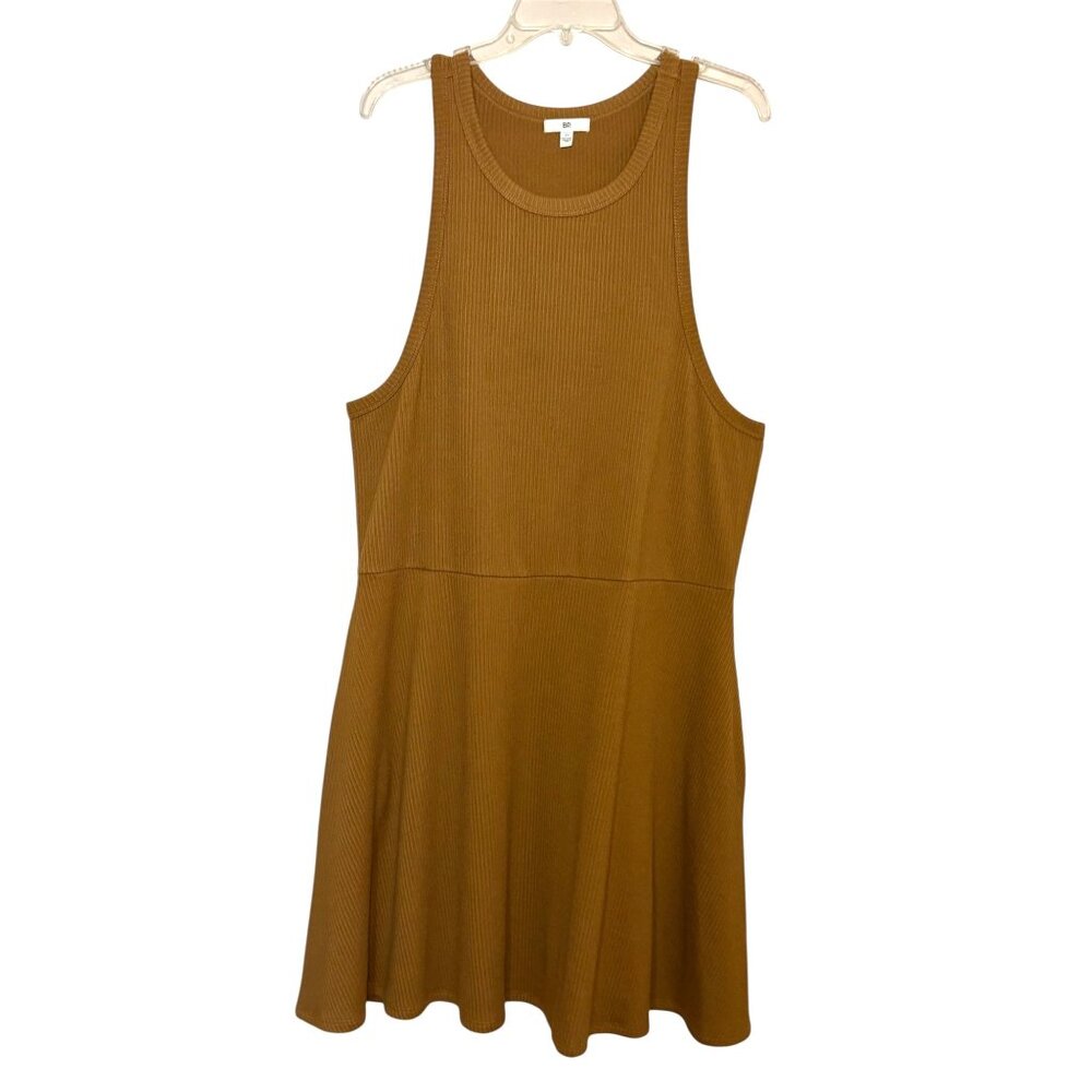 BP. Womens Ribbed Sleeveless Swing Dress 3X Brown Polyester Blend Tank Dress